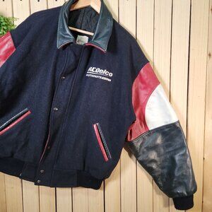 Bomber Jacket Wool and Leather Varsity Jacket Men's Black and Red Jacket